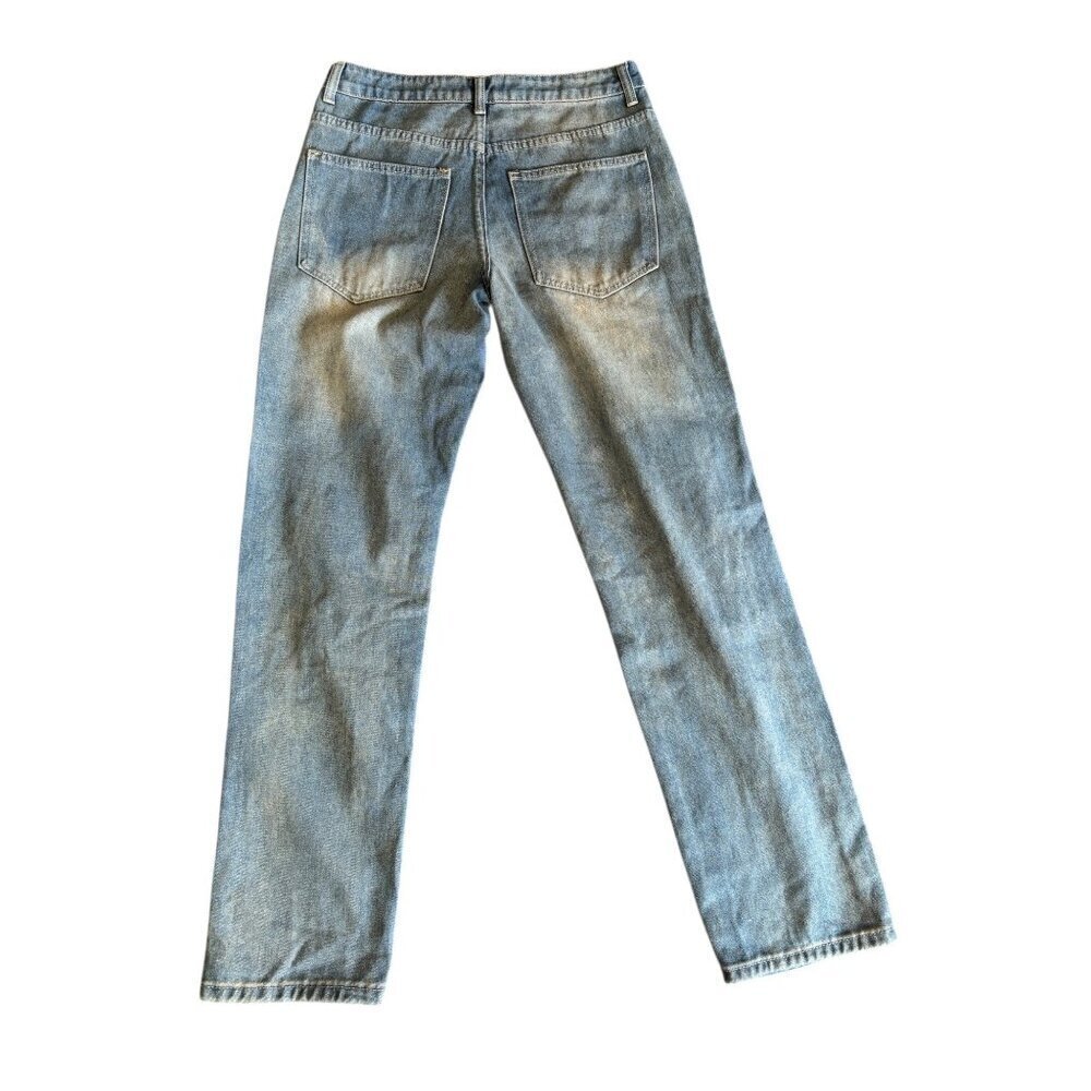 Men's Sandy Blue Distressed Straight Leg Jeans - Picture 2 of 7